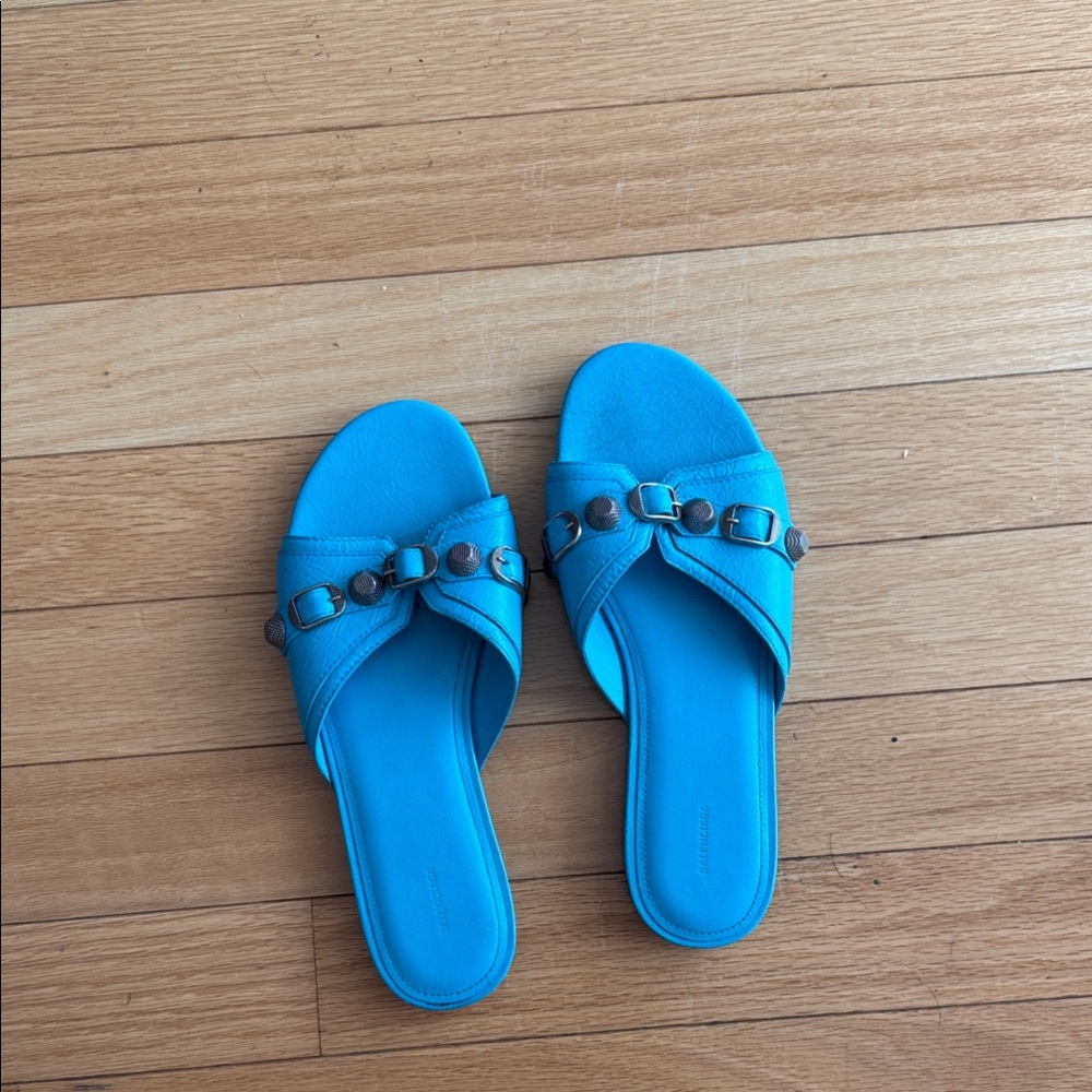 Balenciaga Blue Women's Sandals with Buckle Detail